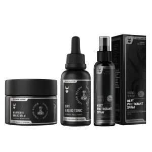 The Beard Struggle Beard & Hair Heat Protectant Spray, Warrior’s Beard Balm & Day Liquid Tonic Beard Oil Bundle Nourishes & Revitalizes Beard Hair - Silver Collection - Viking Storm