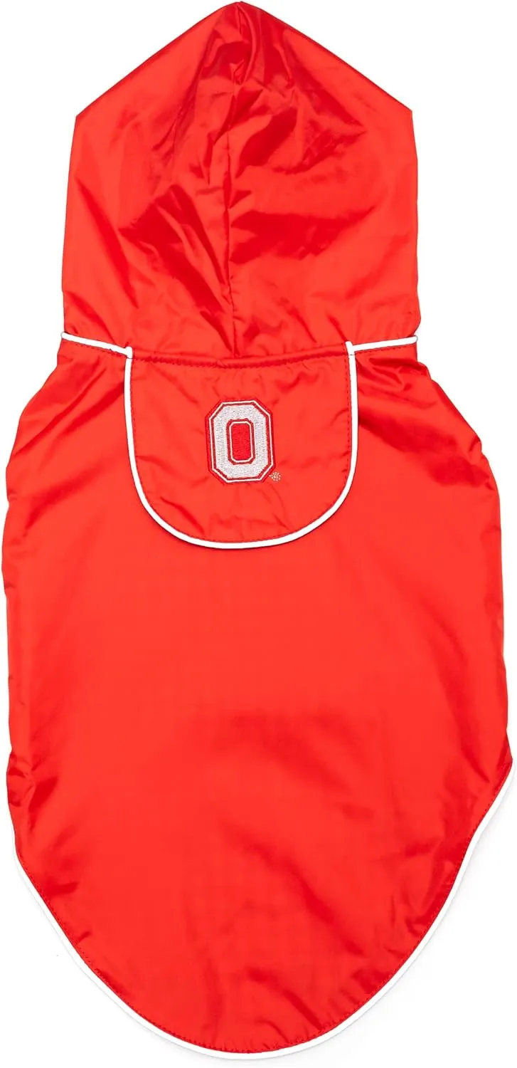 The License House Ohio State Buckeyes Dog Slicker Jacket, Adjustable Rain Jacket with Harness Hole, Red - Large