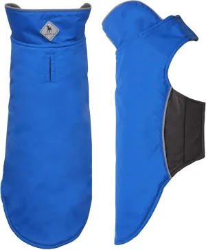 The Worthy Dog All-Weather Three-Season Apex Nylon Adjustable Dog Jacket, Reflective Wind and Water Resistant Coat With Harness Hole, Blue - 16''