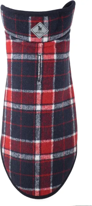 The Worthy Dog Plaid Sherpa Lined Dog Alpine Jacket, All-Weather Warm Coat, Adjustable Wind-Resistant With Harness Hole Jacket For Pets, Navy/Red - 24''