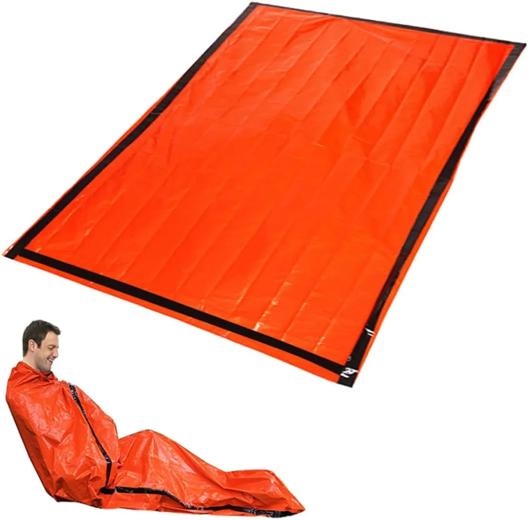 Thermal Emergency Survival Blanket Camping Waterproof Outdoor Foldable Pad Insulated Cold Compact Picnic Double Survival Travel Bag Orange