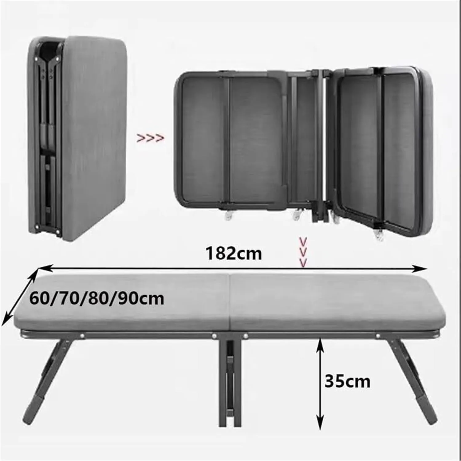 Thick Cotton Linen Camping Cot, Portable Folding Bed with 4 Wheels Easy Assembly and Moving, Durable Steel Frame Camping Bed