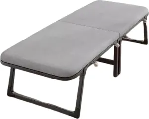 Thick Cotton Linen Camping Cot, Portable Folding Bed with 4 Wheels Easy Assembly and Moving, Durable Steel Frame Camping Bed