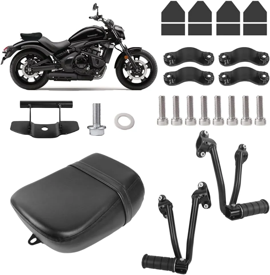 Thick Rear Passenger Seat with Passenger Footpeg Mount Kit for Kawasaki Vulcan S 650 Accessories, for Vulcan S 650 EN 650 Cafe SE 650 VN 650 (2015-2025)