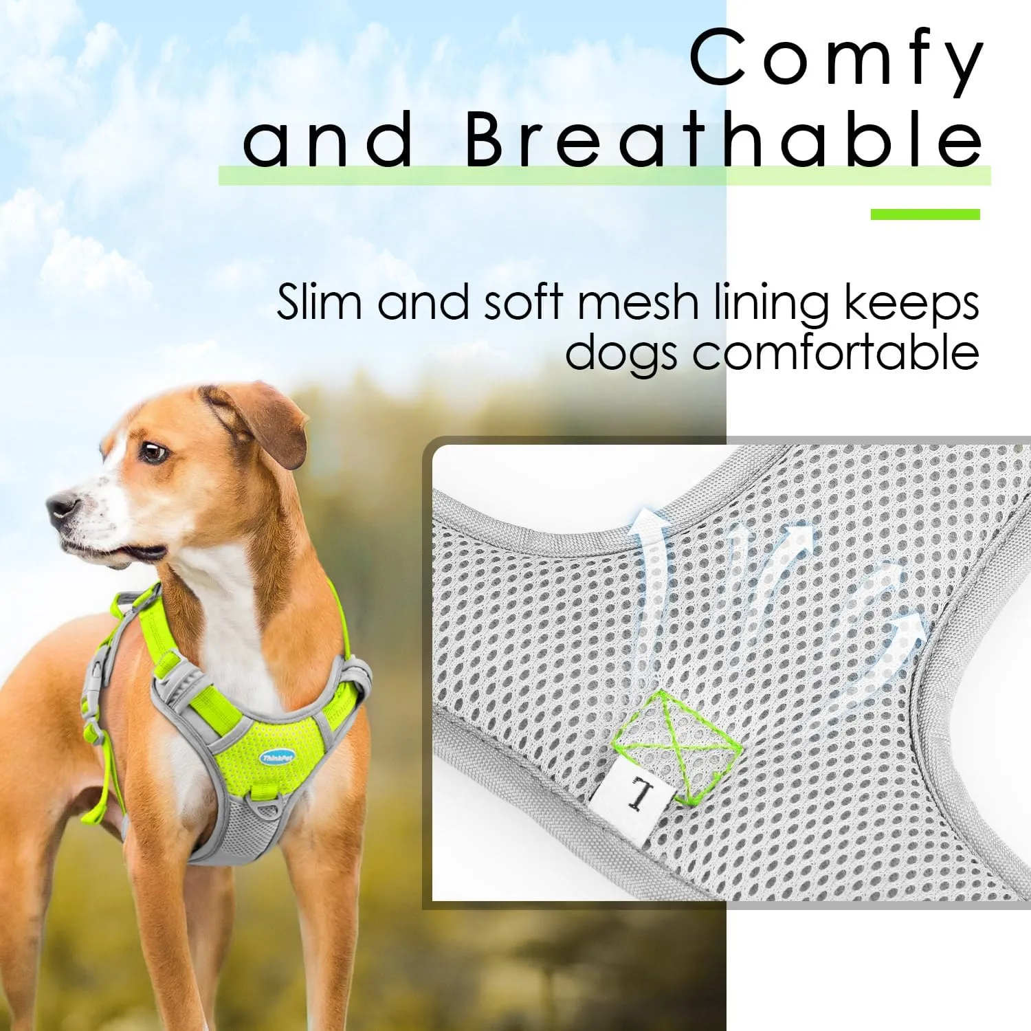ThinkPet No Pull Harness Breathable Sport Vest with Handle-Dog Harnesses Reflective Adjustable for Medium Large Dogs
