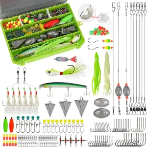 THKFISH Surf Fishing Tackle Kit, Saltwater Gear Set Saltwater Fishing Lures Fishing Bait Rigs Crankbait Spoon Bucktail Jigs Pyramid Sinkers Fishing Hooks Swivels,Perfect Fisherman's Gift