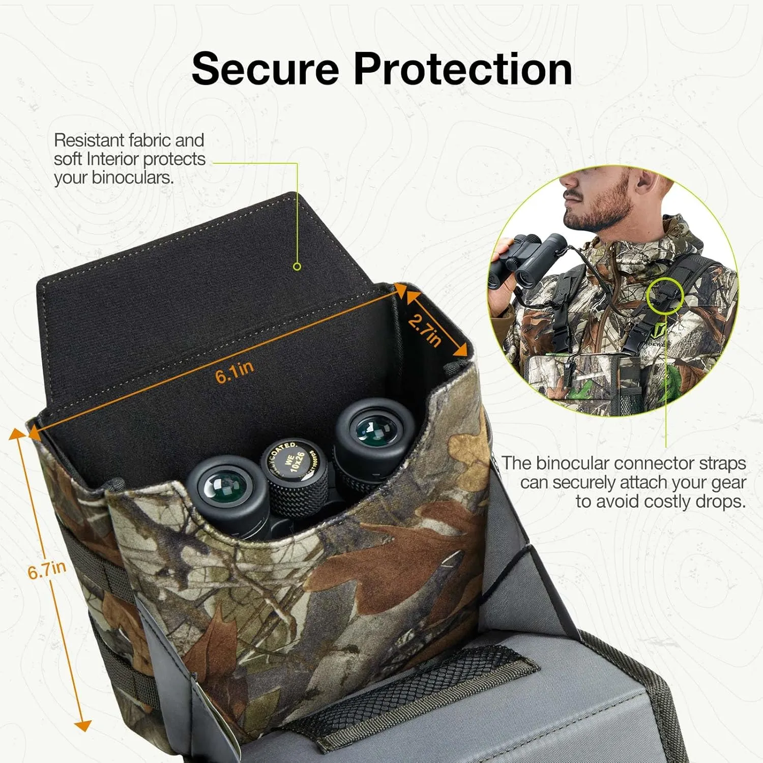TIDEWE Bino Harness with Rangefinder Pouch & Rain Cover, Long-lasting Lightweight Portable Binocular Pack for Hunting, Hiking