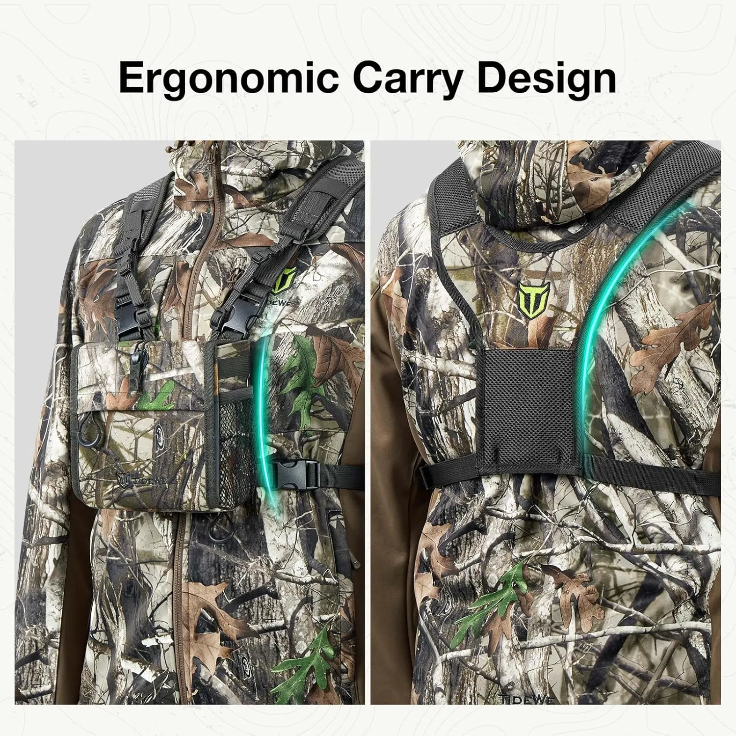 TIDEWE Bino Harness with Rangefinder Pouch & Rain Cover, Long-lasting Lightweight Portable Binocular Pack for Hunting, Hiking