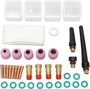 TIG Weld Torch Vulnerable parts, Welding Torch Accessories Kit, Weld Machine Consumables, Ceramic Nozzle With Mesh, Connector, For WP 17 18 26 TIG Argon Arc Welding Torch(38 Pcs)