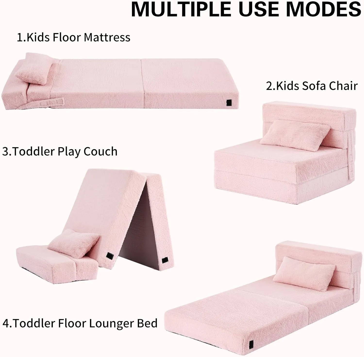 Tiita Folding Sofa Bed Floor Mattress for Kids, Toddler Washable Foldable Floor Nap Mat for Sleeping, Child Fold Up Sofa Futon Folding Chair Bed with Storage Bag for Girls Boys, Ball, Plush Pink