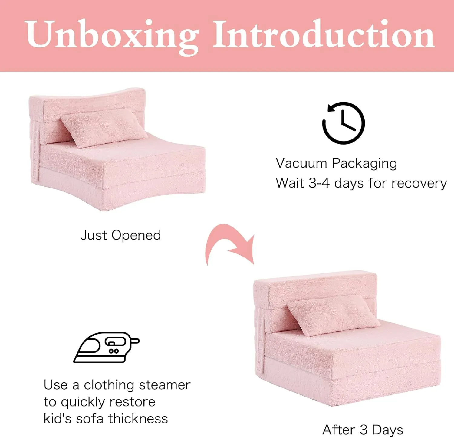 Tiita Folding Sofa Bed Floor Mattress for Kids, Toddler Washable Foldable Floor Nap Mat for Sleeping, Child Fold Up Sofa Futon Folding Chair Bed with Storage Bag for Girls Boys, Ball, Plush Pink