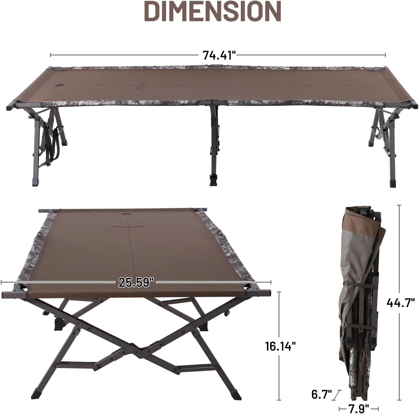 TIMBER RIDGE Folding Camping Cot for Adults,Outdoor Bed Camp Cots for Sleeping with Carry Bag，Foldable XL Hunting for Camping, Hiking, Camouflage，Home, Travel, Support up to 600lbs, Tan