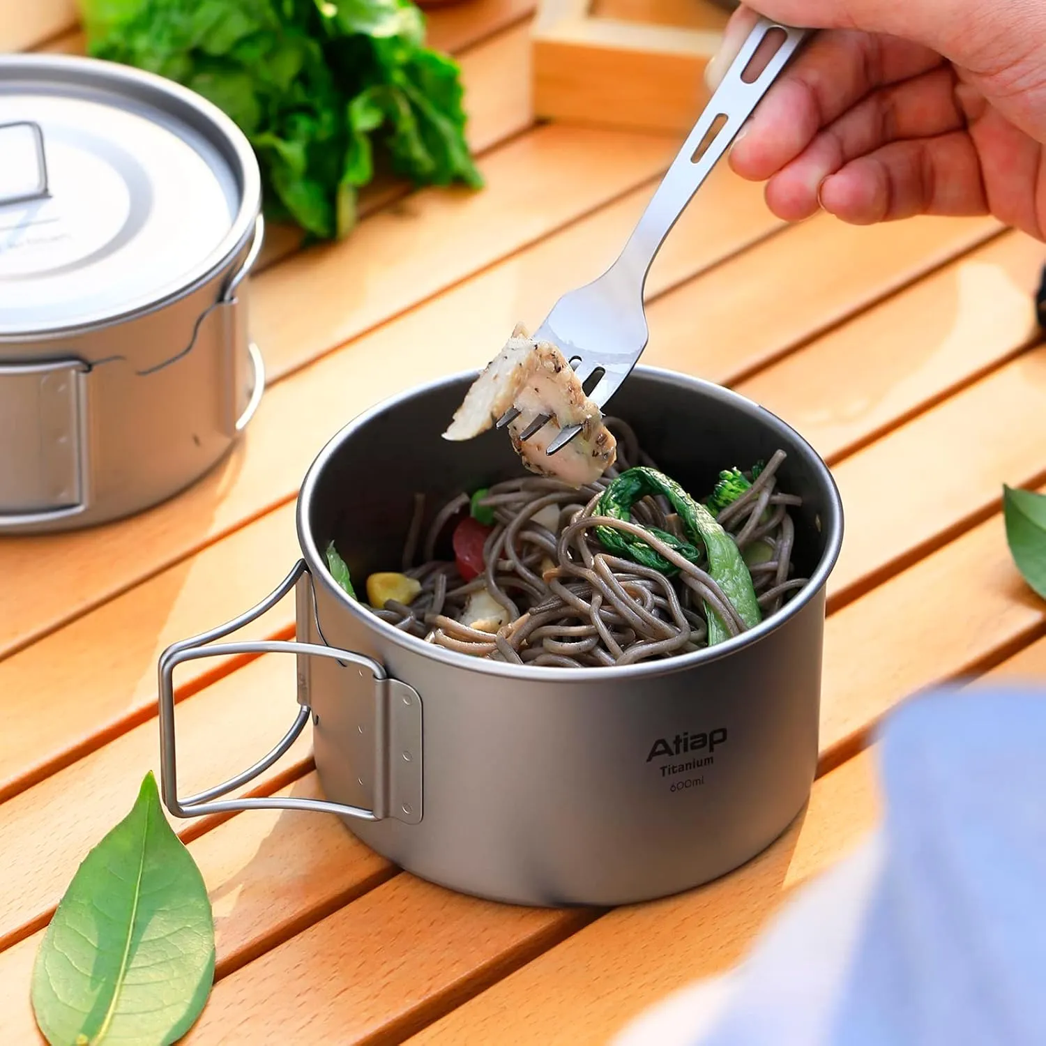 Titanium Bowl Pot with Foldable Handle, Single-Wall Titanium Cooking Tableware Bowl with Folding Handle for Outdoor Camping Hiking Picnic (600ML with Lid)