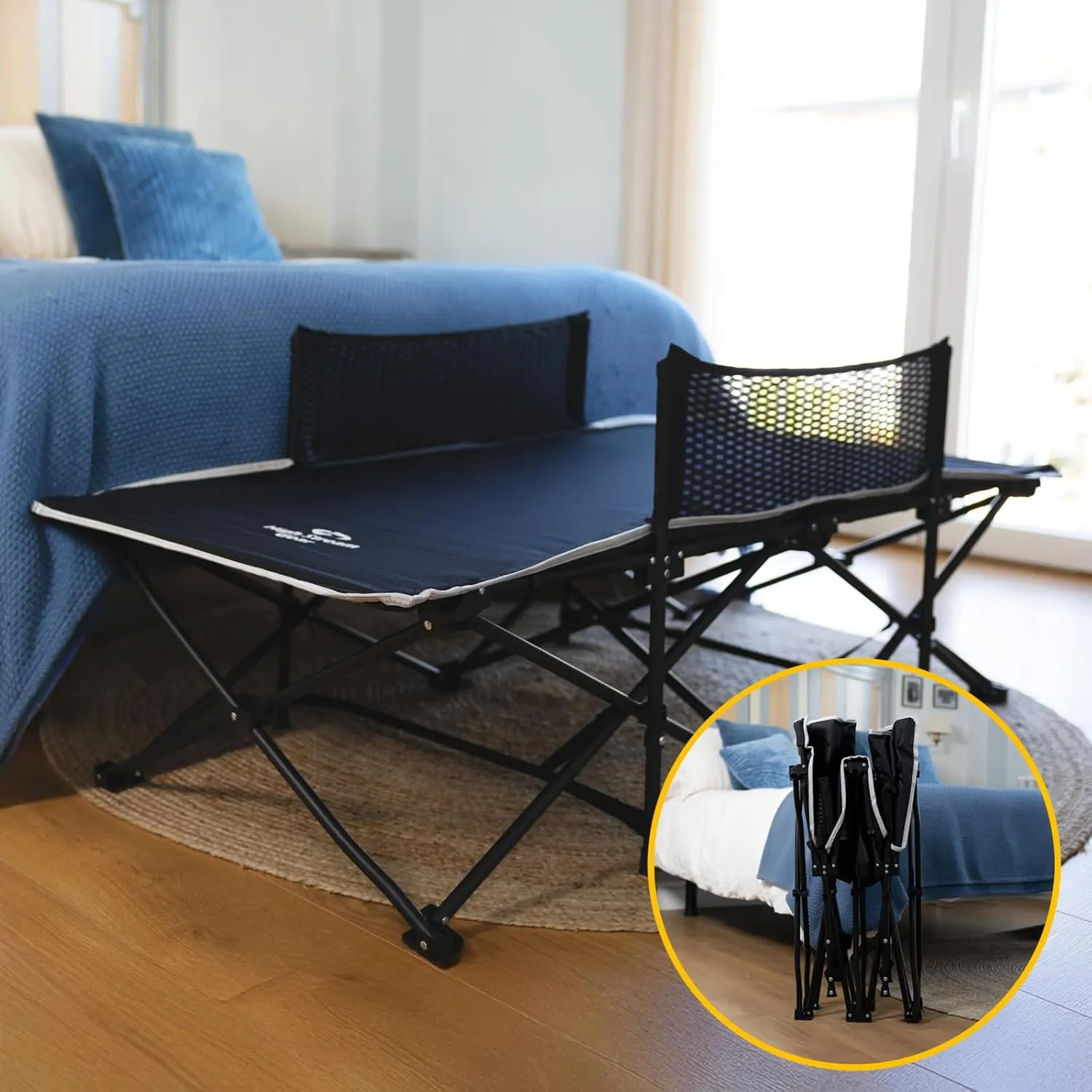 Toddler Cot Bed: Kids Travel Camping Bed, a Portable Folding Cot for Kids Great for Outdoors and Young Guests at Home. Comfortable Kids Sleeping Cot Easy to Store and Use (Blue)