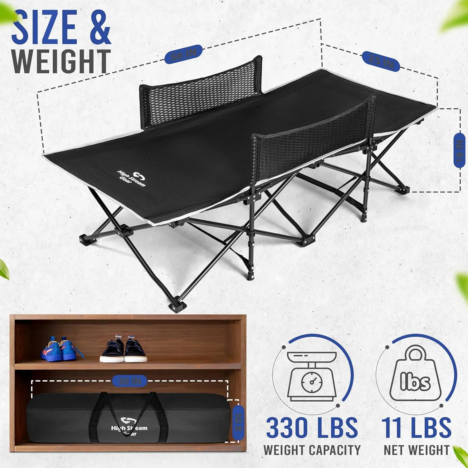 Toddler Cot Bed: Kids Travel Camping Bed, a Portable Folding Cot for Kids Great for Outdoors and Young Guests at Home. Comfortable Kids Sleeping Cot Easy to Store and Use (Blue)