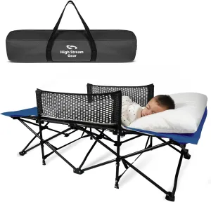 Toddler Cot Bed: Kids Travel Camping Bed, a Portable Folding Cot for Kids Great for Outdoors and Young Guests at Home. Comfortable Kids Sleeping Cot Easy to Store and Use (Blue)