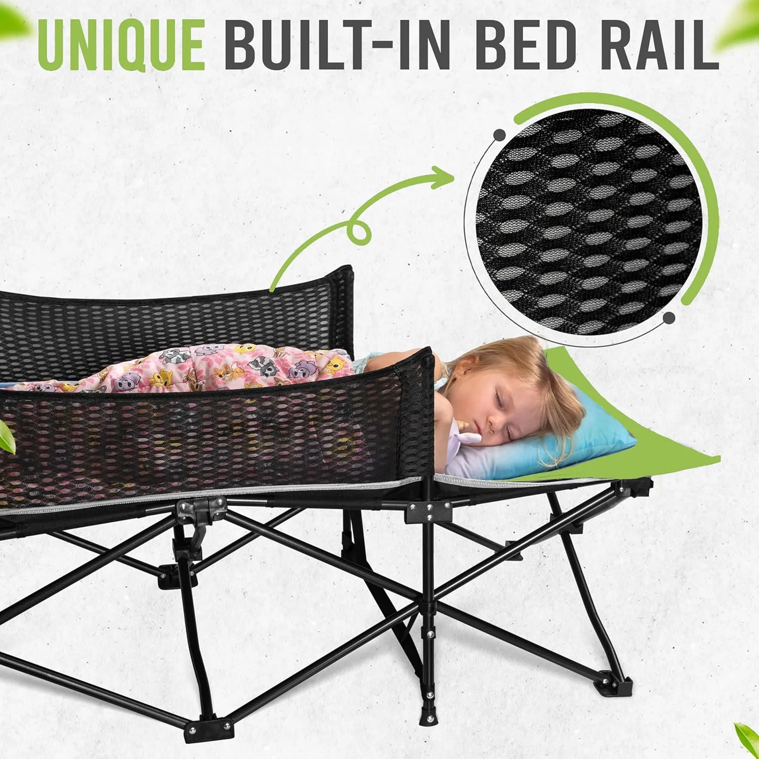 Toddler Cot Bed: Kids Travel Camping Bed, a Portable Folding Cot for Kids Great for Outdoors and Young Guests at Home. Comfortable Kids Sleeping Cot Easy to Store and Use (Green)