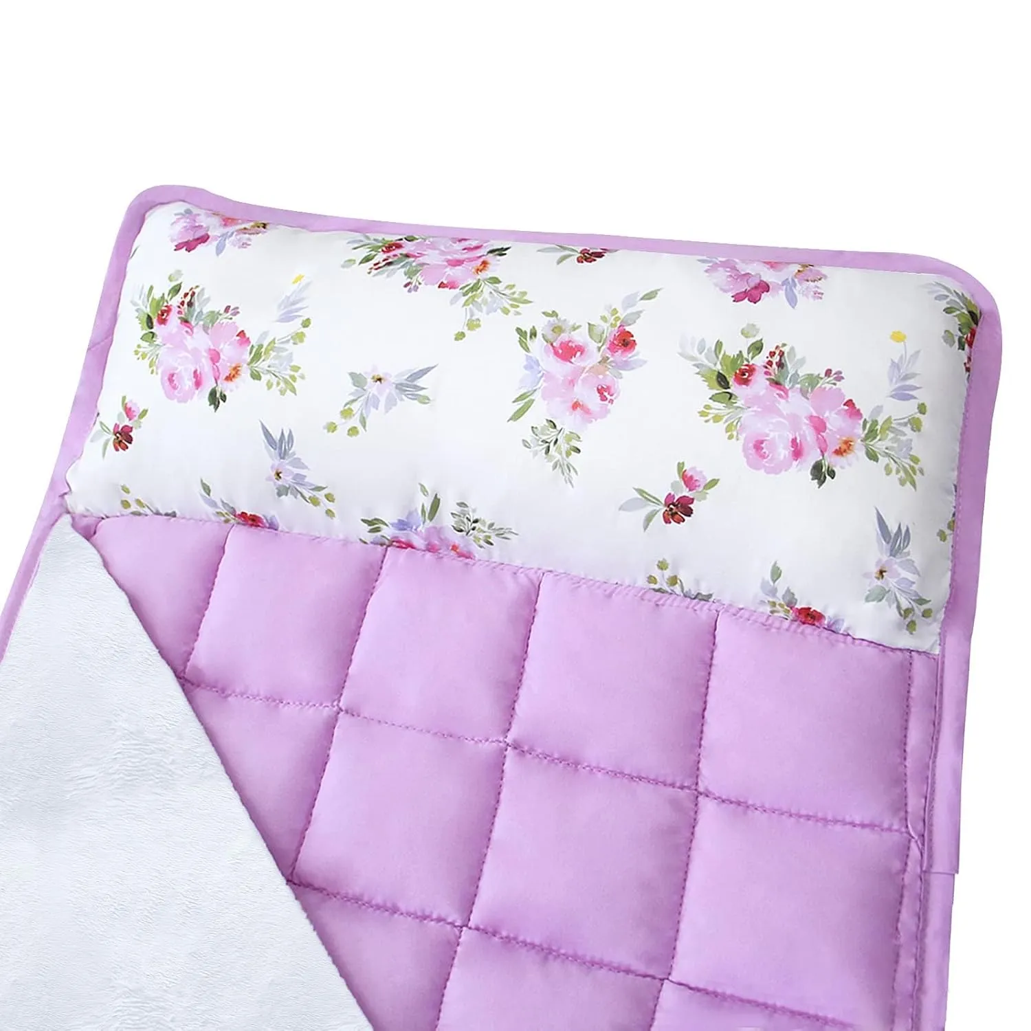 Toddler Nap Mat for Girls Floral, Kids Sleeping Mat with Pillow and Fleece Blanket, Lightweight Perfect for Kids Preschool, Daycare, Travel Sleeping Bag, Fit Standard Cot