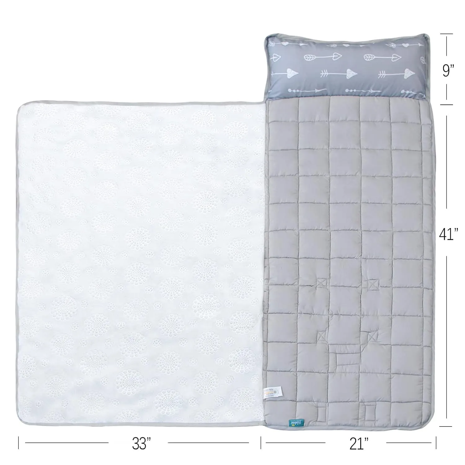 Toddler Nap Mat with Pillow and Blanket, Cot Nap Mats for Daycare Preschool Kindergarten, Lightweight Portable Travel Sleeping Bag for Kids, Super Soft & Cozy, Grey Arrow, 50" x 21"