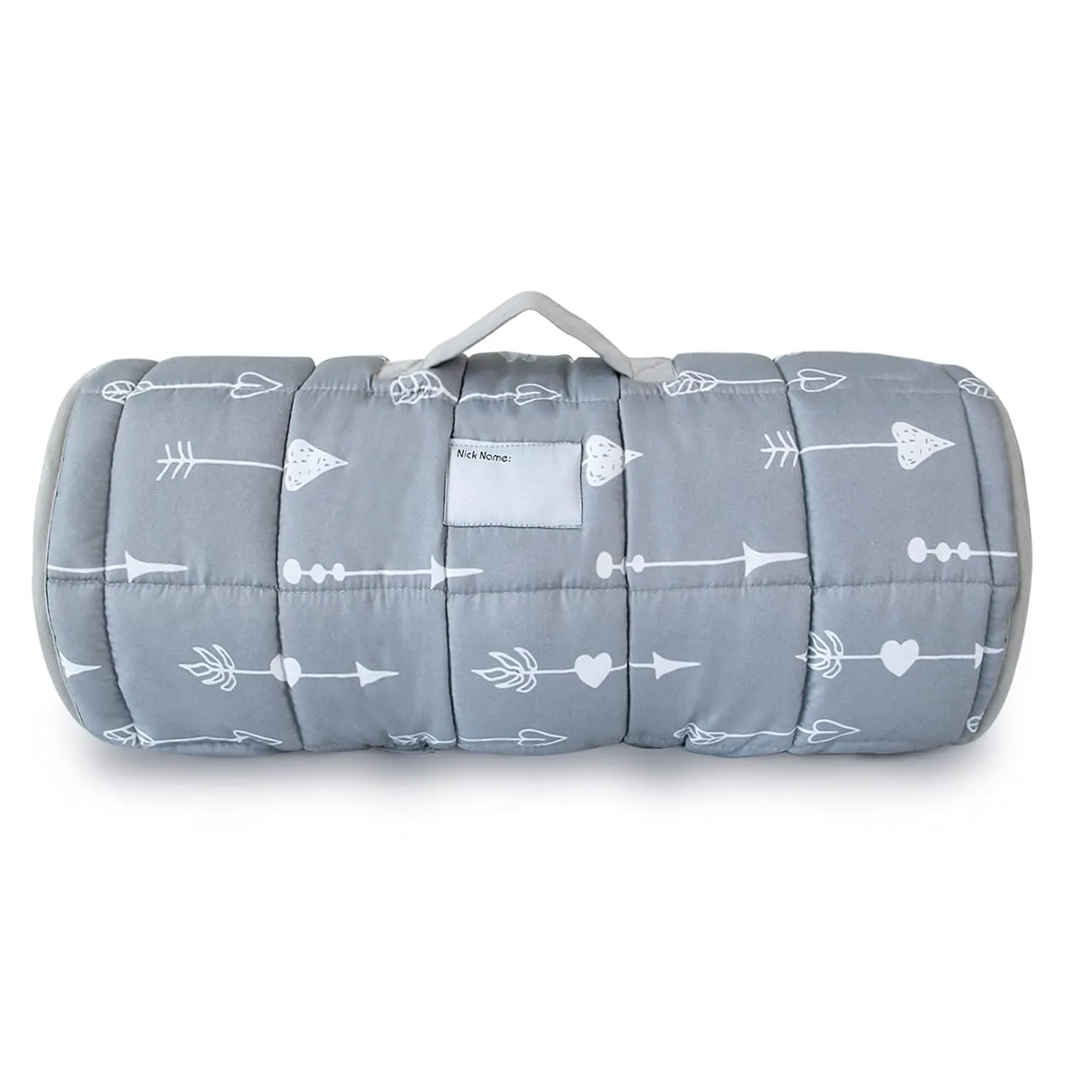 Toddler Nap Mat with Pillow and Blanket, Cot Nap Mats for Daycare Preschool Kindergarten, Lightweight Portable Travel Sleeping Bag for Kids, Super Soft & Cozy, Grey Arrow, 50" x 21"