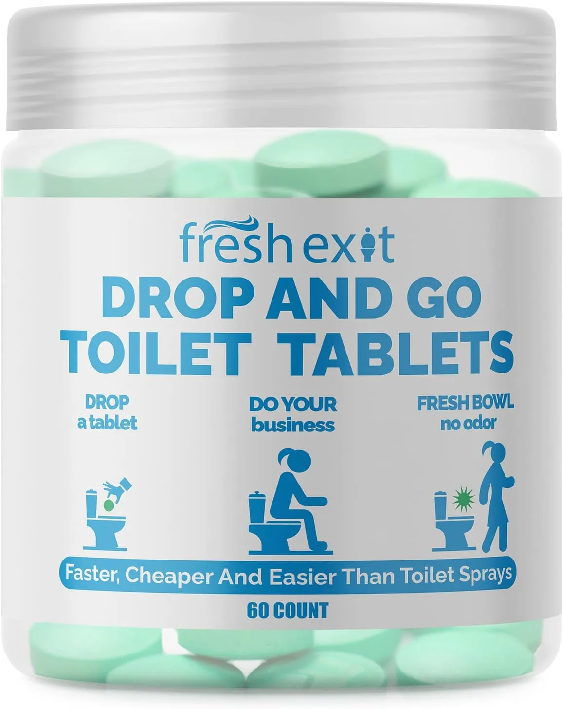 Toilet Deodorizer Tablets – Drop One In and Go – 60 Count Citrus Scent – Odor Elimination for Bathroom – Replaces Toilet Spray – Long Lasting – Fresh Bowl Freshener