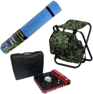 ToolUSA Outdoor Camping Adventure Set | UL Approved Butane Stove | Camouflage Backpack Chair | Padded EVA Mat 177.8 cm
