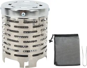 Topyond Portable Stainless Steel Camping Tent Heating Cover - Camping Mini Heater Cover with Handle and Mesh Bag for Hiking and Traveling - Silver