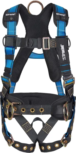 Tractel Safety Harness Construction | Comfortable And Adjustable Positioning Industrial Fall Arrest Full Body Harness | OSHA ANSI CSA Approved | TracX EBD95/X | Blue/Black | Medium