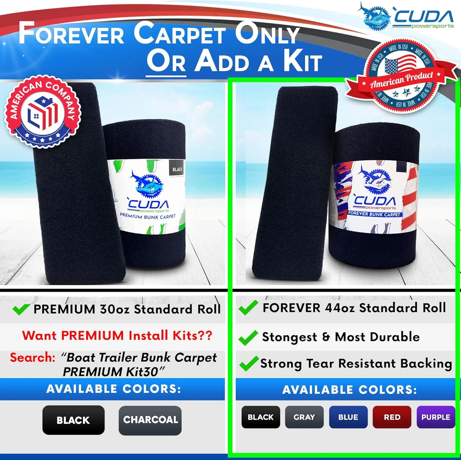 Trailer Hardware Kit-Cuda Boat Trailer Bunk Carpet 18 Inch Wide-FOREVER44-Red 18" x 50Ft-1000 Staples / 2 Quarts/Trowel-Boat Runner Carpet Waterproof Forever Kit44