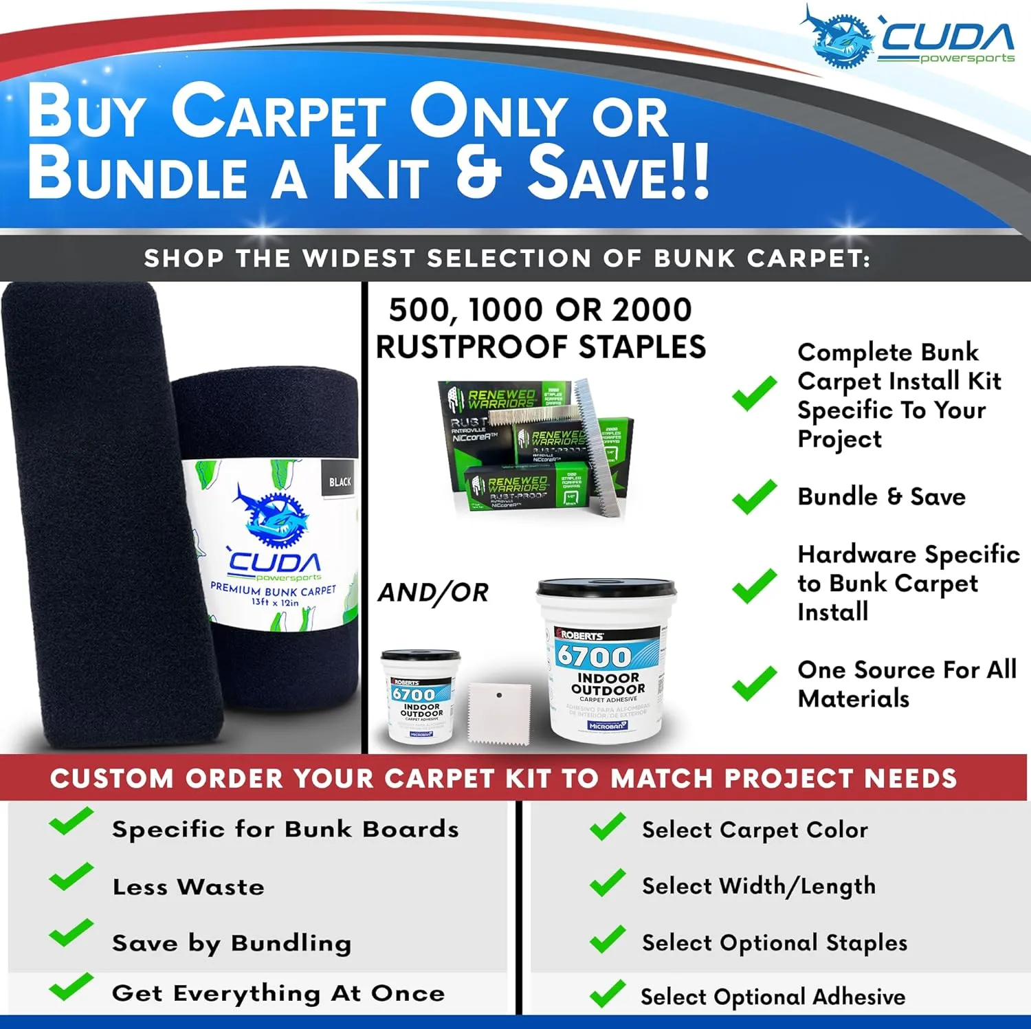 Trailer Hardware Kit-Cuda Boat Trailer Bunk Carpet 24 Inch Wide-PREMIUM30-Charcoal 24" x 25Ft-No Kit-Carpet Only-Boat Trailer Accessories Waterproof Premium Kit30