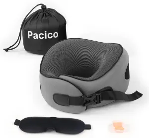 Travel Pillow 100% Pure Memory Foam Neck Pillow, Sleeping Pillow for Car, Train and Airplane, Travel Kit with 3D Contoured Eye Masks and Earplugs, Dark Gray