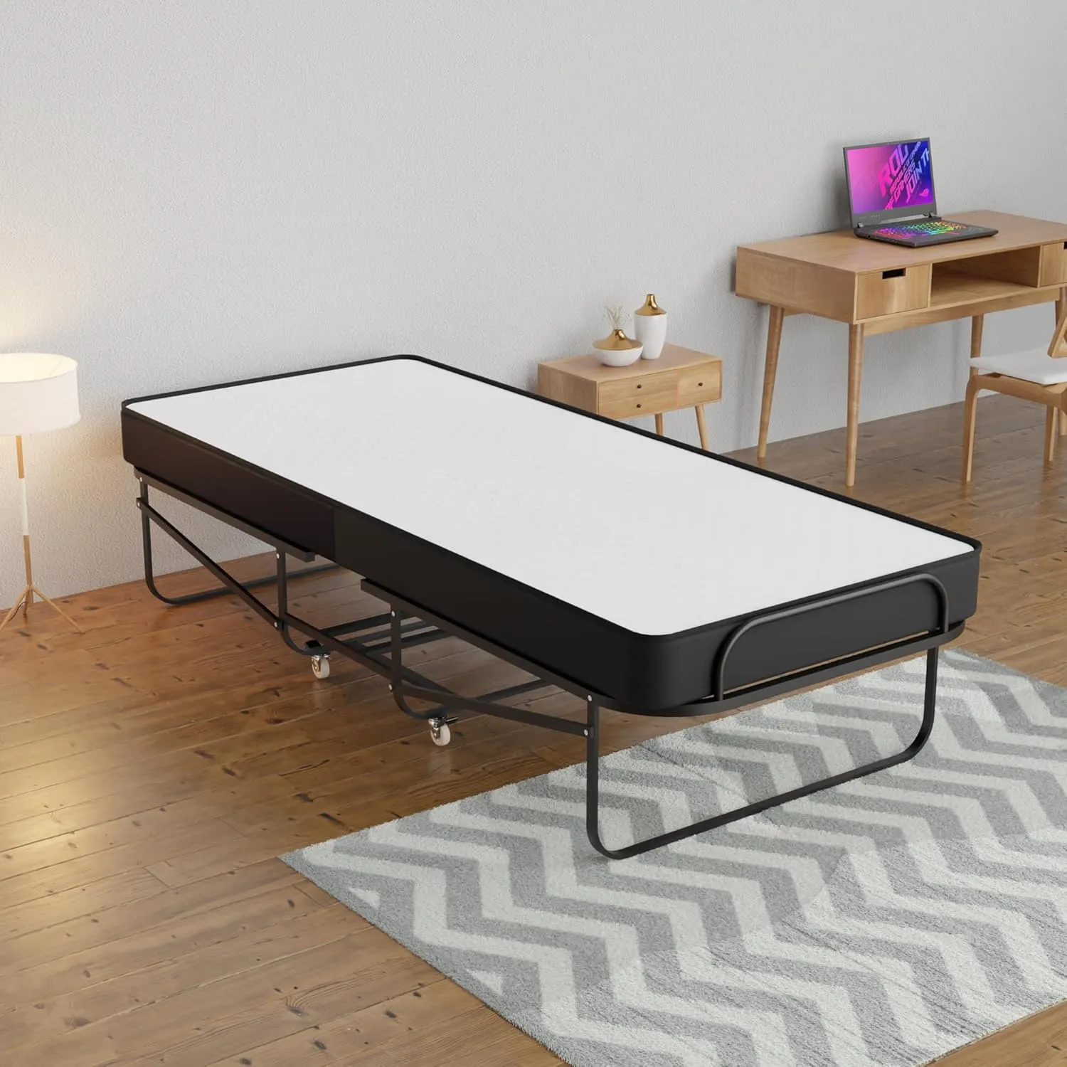 Treaton, 16-Inch Rollaway Folding Cot Bed with 5" Memory Foam Mattresses, Sturdy Metal Folding Frame, Fully Assembled, Great for Adults and Kids, 30-Inch, White