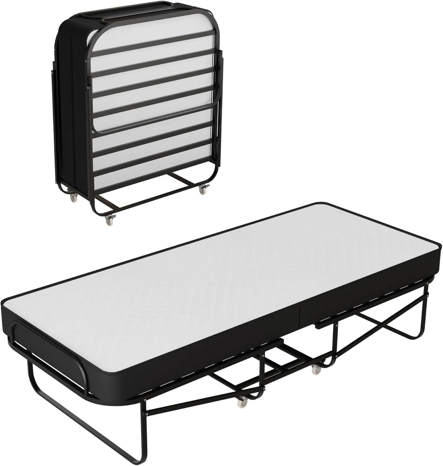 Treaton, 16-Inch Rollaway Folding Cot Bed with 5" Memory Foam Mattresses, Sturdy Metal Folding Frame, Fully Assembled, Great for Adults and Kids, 30-Inch, White
