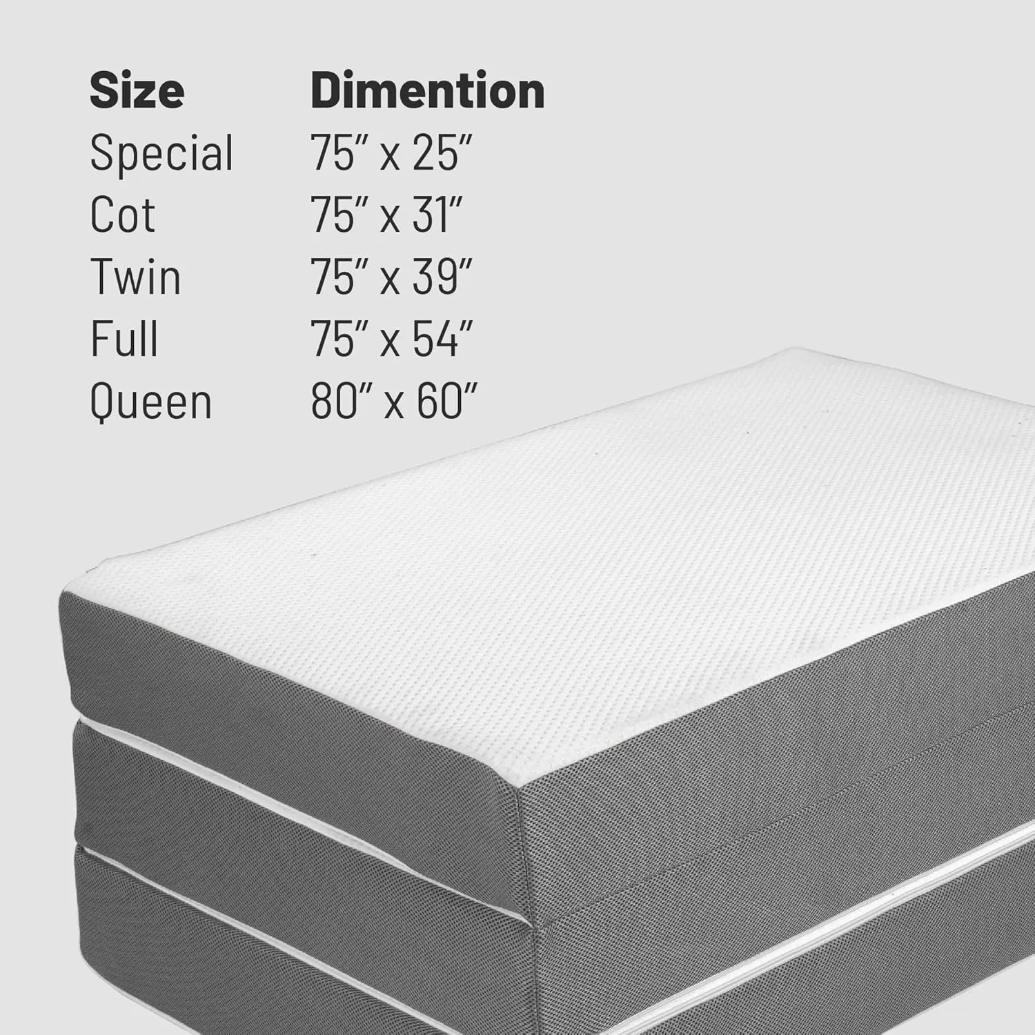 Treaton, 3-Inch Tri-Folding Gel Memory Foam Portable Floor Mattress | Breathable Mesh, Ultra Soft, Cot Pad, Removable and Washable Cover, Comfortable Support, Therapeutic Qualities, Twin, White