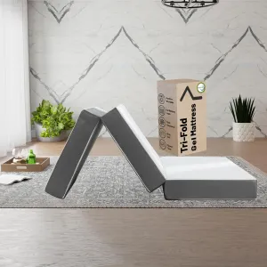 Treaton, 3-Inch Tri-Folding Gel Memory Foam Portable Floor Mattress | Breathable Mesh, Ultra Soft, Cot Pad, Removable and Washable Cover, Comfortable Support, Therapeutic Qualities, Twin, White