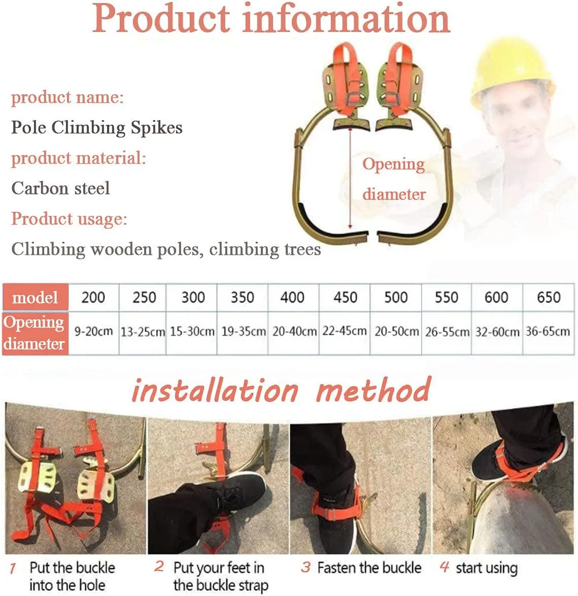Tree Climbing Gear, Electrician's Foot Buckle,Non-Slip Pole Climbing Spikes with Safety Harness,250Model