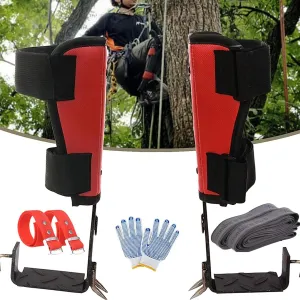 Tree Climbing Spikes Set, Climbing Harness with Sharp Double Teeth Weight Bearing 220lbs  Thick Steel Plate Material Adjustable Height Protect The Calf for Jungle Survival Fruit Picking