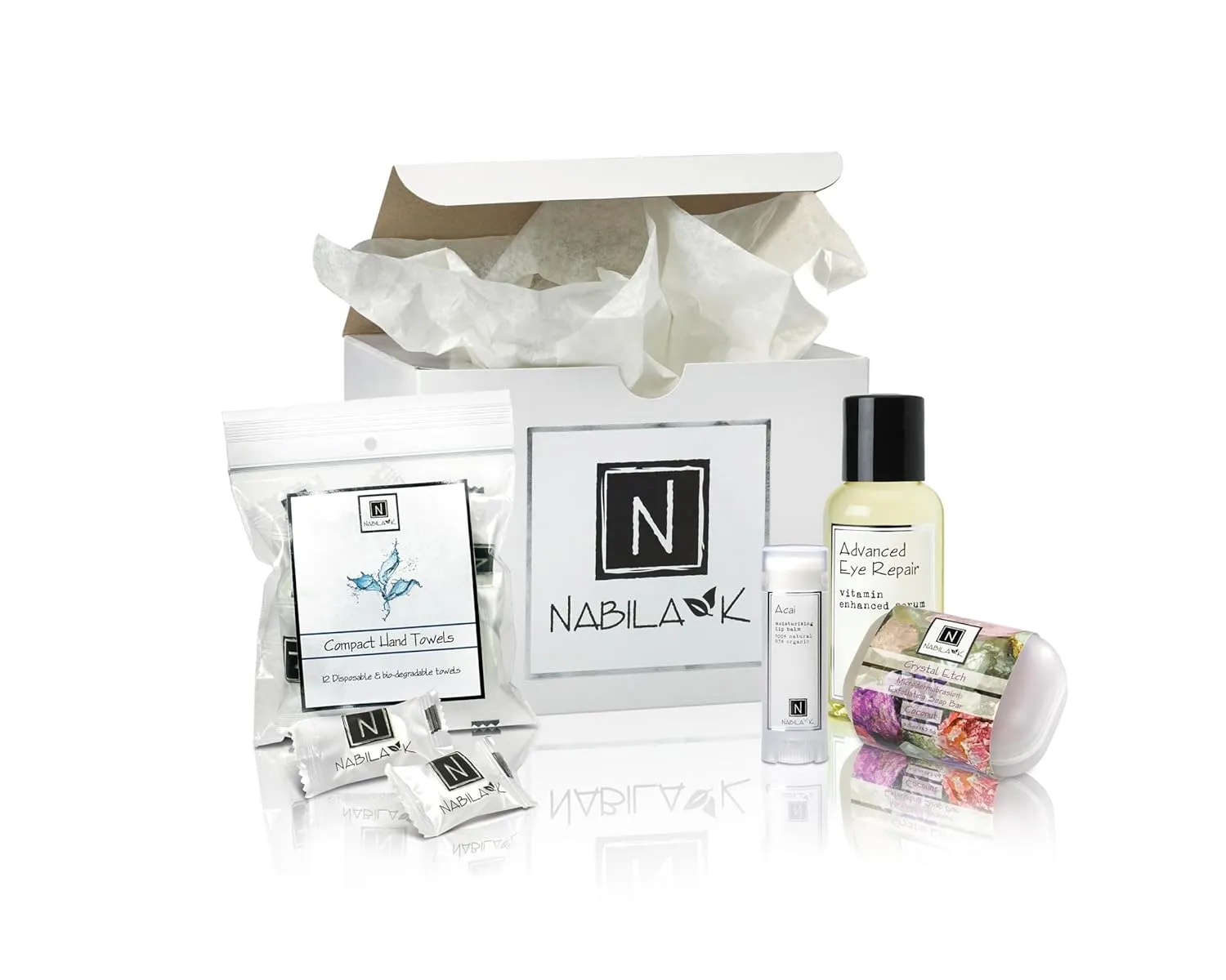 Tropical Love & Care Gift Set – Includes Coconut Exfoliating Soap, Eye Repair Serum, Acai Lip Balm & Compact Hand Towels – Luxury Bath & Body Kit for Women & Men – Ready-to-Gift Spa Box