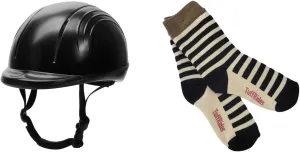 TuffRider Starter Basic Horse Riding Helmet Protective Head Gear for Equestrian Riders with Assorted Strip Socks