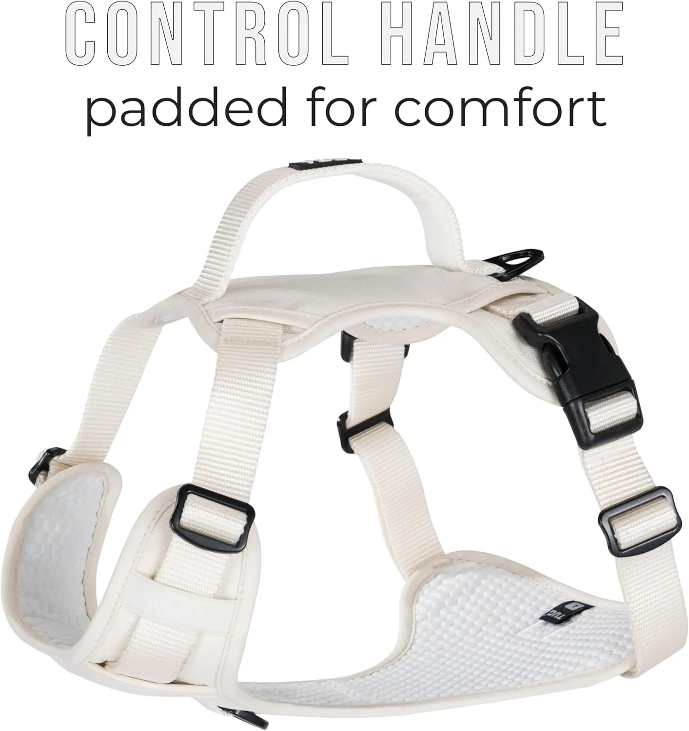 TUG Dog Harness with 2 Leash Connection Points | Adjustable, Padded, Lightweight | Handle on Back | No-Pull Front Clip (Large, Cream)