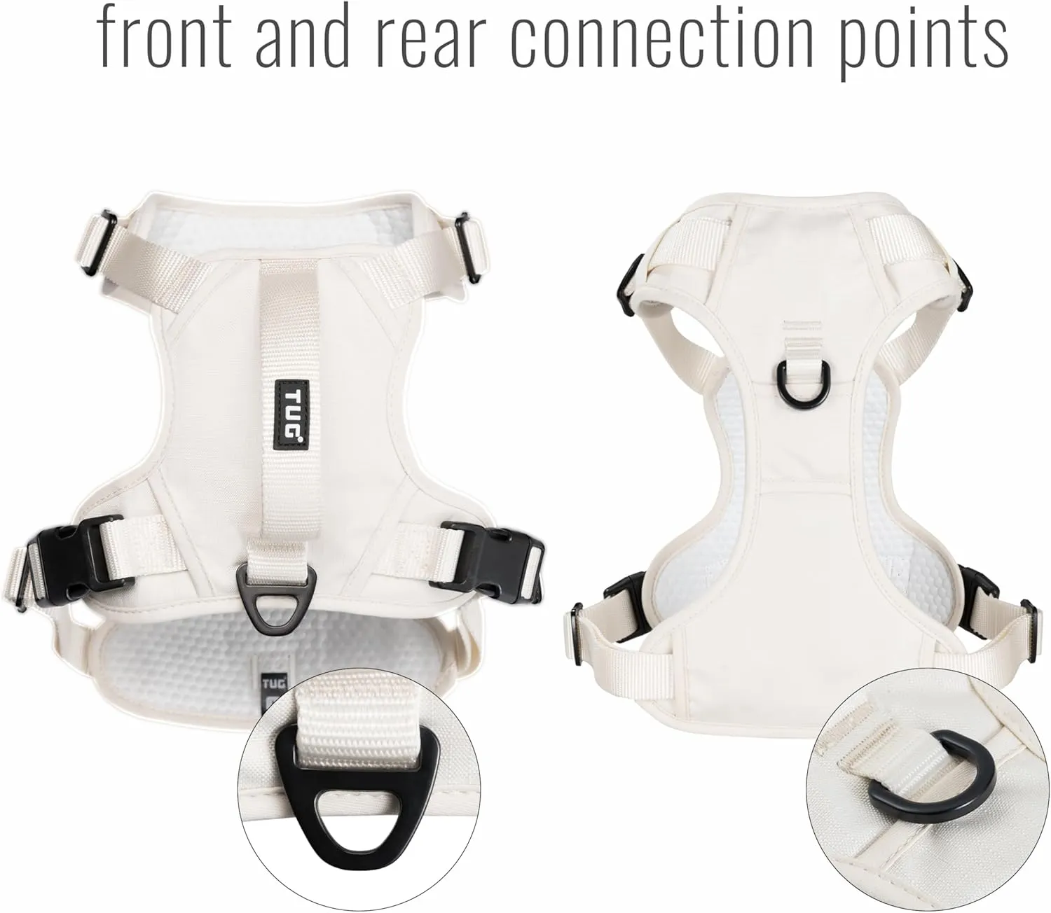 TUG Dog Harness with 2 Leash Connection Points | Adjustable, Padded, Lightweight | Handle on Back | No-Pull Front Clip (Large, Cream)