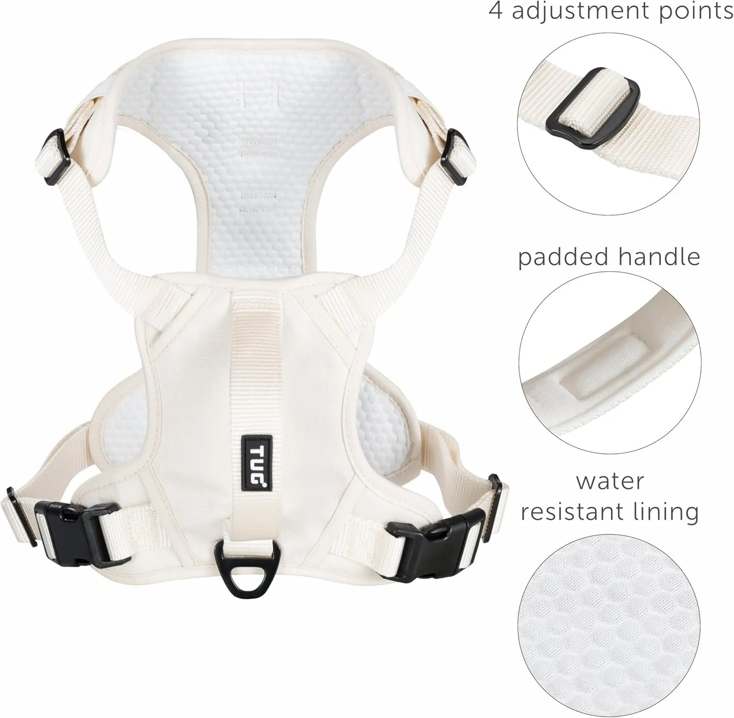 TUG Dog Harness with 2 Leash Connection Points | Adjustable, Padded, Lightweight | Handle on Back | No-Pull Front Clip (Large, Cream)