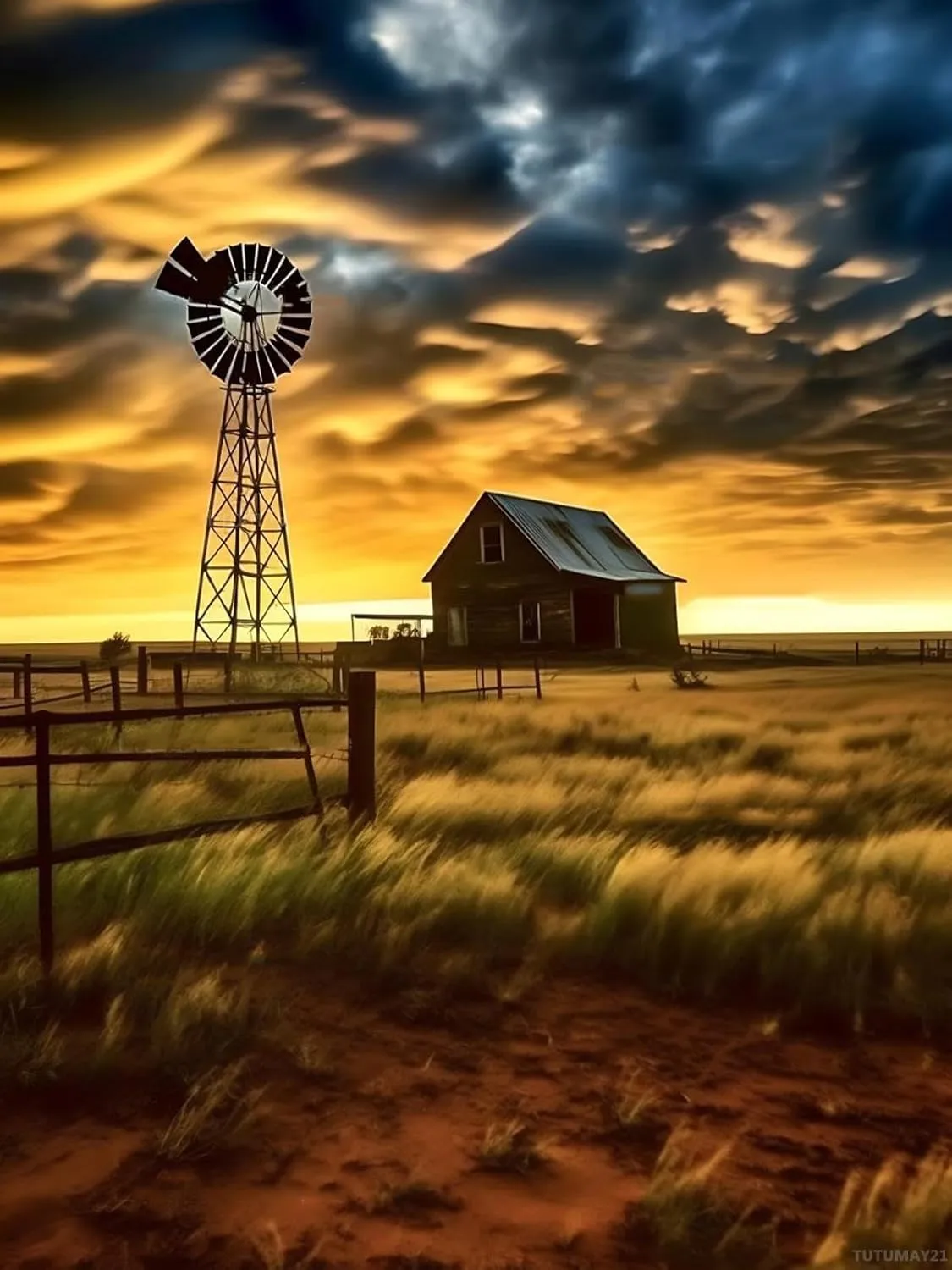 TUTUMAY21 Beauty Farm Windmill Diamond Painting Kits, Landscape Windmill Diamond Art for Adults, for Home Wall Decor Bedroom Decor or Gifts 12x16inch