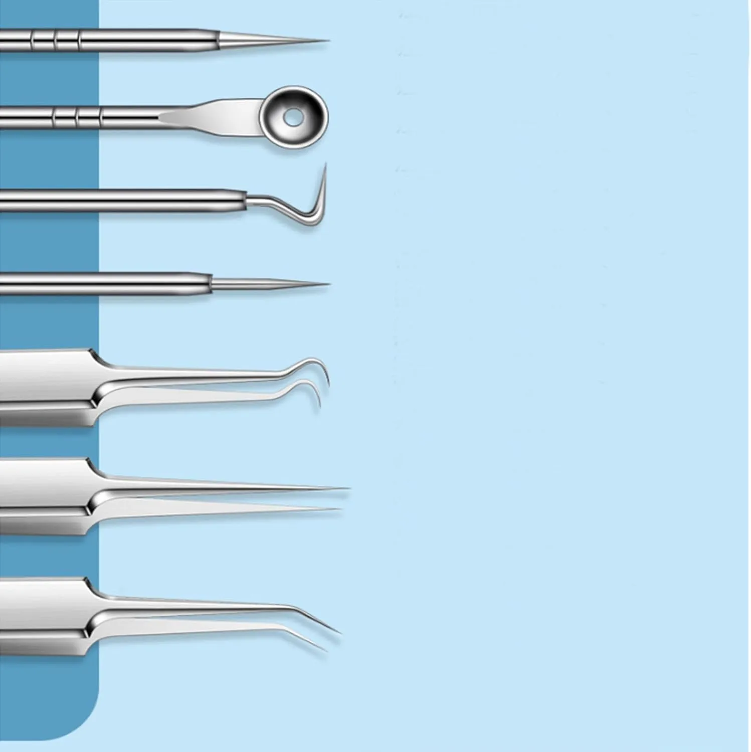 Tweezers, Precision Tweezers, Stainless Steel Blackhead Removal Kit, Professional Remover, Precision Tool Kit, Long Handle Steel Straight and Curved Tweezers Nippers (3pcs)