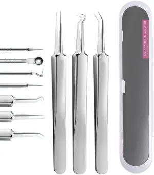 Tweezers, Precision Tweezers, Stainless Steel Blackhead Removal Kit, Professional Remover, Precision Tool Kit, Long Handle Steel Straight and Curved Tweezers Nippers (3pcs)