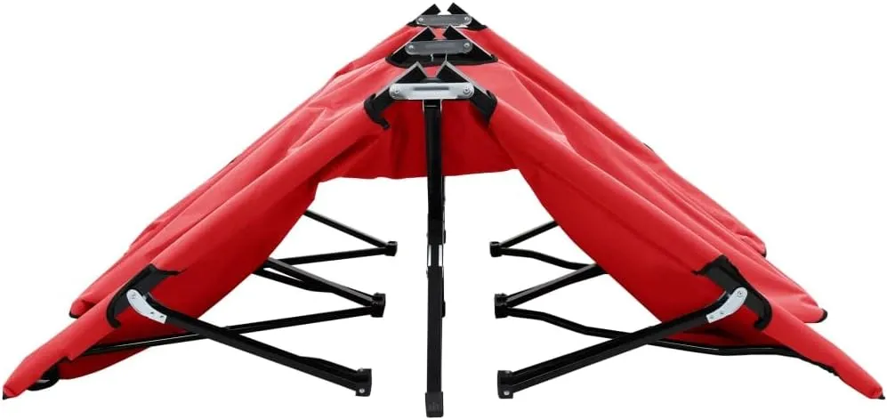 Two Person Folding Sun Lounger Red Steel,Relax in Style: Double Patio Camping Cot for Unparalleled Comfort Outdoor Furniture, Sun Loungers