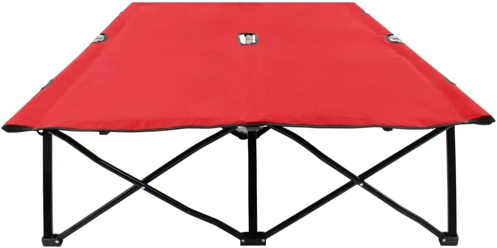 Two Person Folding Sun Lounger Red Steel,Relax in Style: Double Patio Camping Cot for Unparalleled Comfort Outdoor Furniture, Sun Loungers