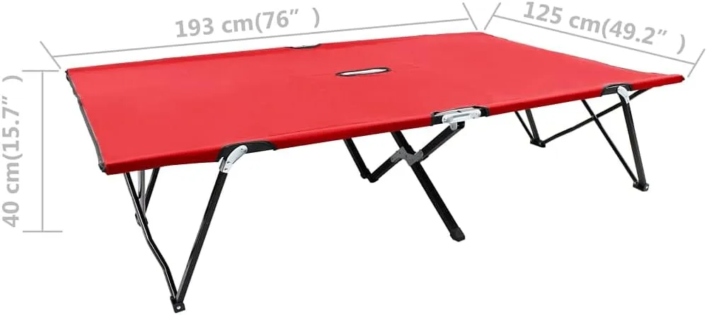 Two Person Folding Sun Lounger Red Steel,Relax in Style: Double Patio Camping Cot for Unparalleled Comfort Outdoor Furniture, Sun Loungers