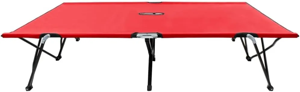 Two Person Folding Sun Lounger Red Steel,Relax in Style: Double Patio Camping Cot for Unparalleled Comfort Outdoor Furniture, Sun Loungers