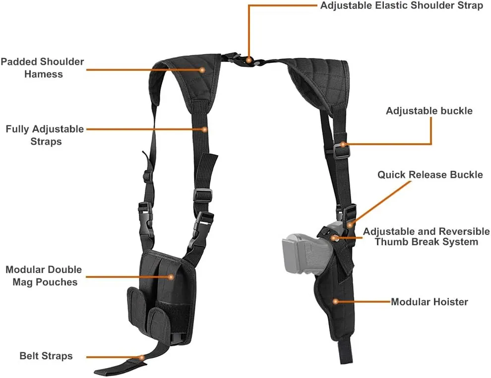 Twod Concealed Carry Shoulder Holster Nylon Cross Harness Vertical Shoulder Holster Adjustable for Most Handguns or Pistol